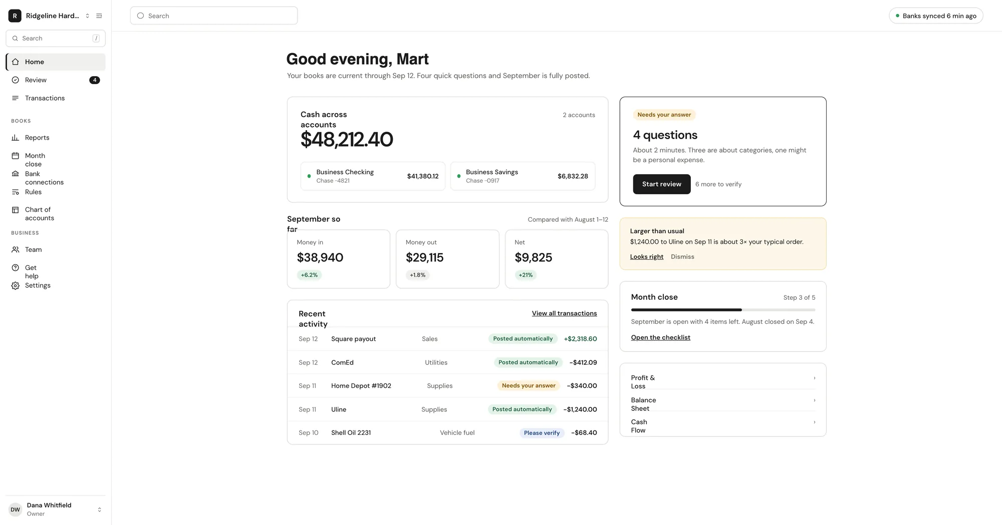 Sample accountant workspace dashboard