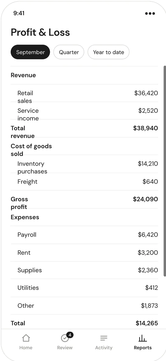 Sample data: reports on mobile